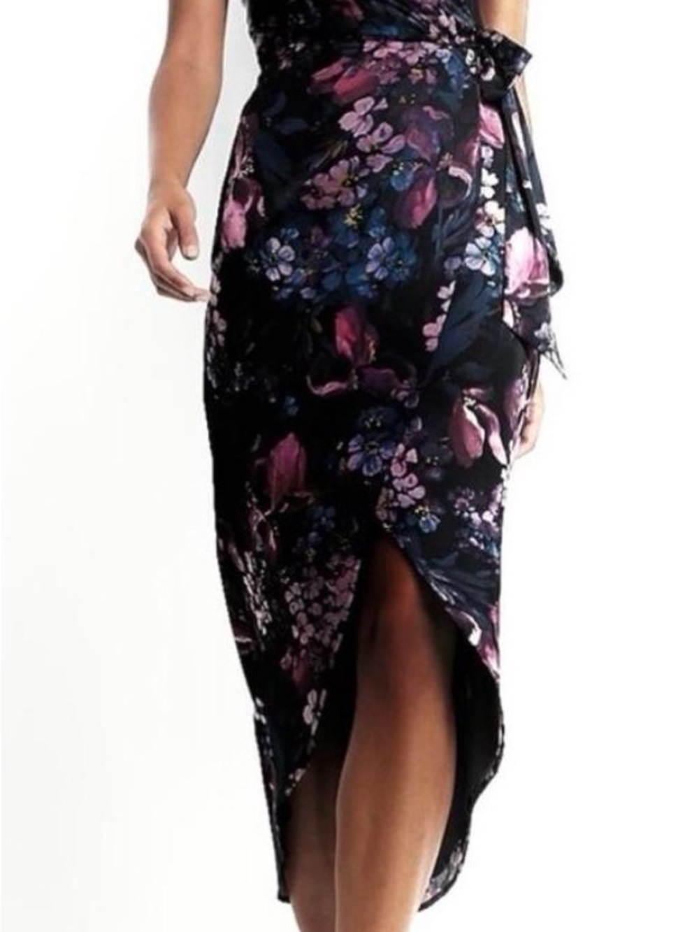 Express Floral Wrap Midi Dress in Deep Plum and Black - Picture 9 of 10